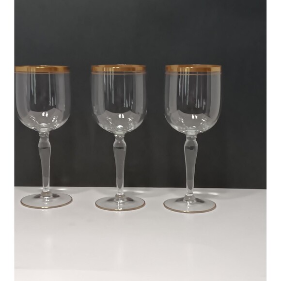 Vintage Gold Rim Wine Glasses Goblets Hollywood Regency Mid Century Modern - Picture 1 of 3